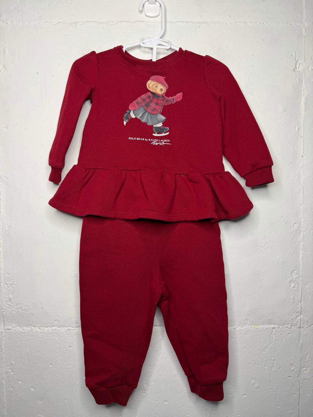 Polo Ralph Lauren 12 Month Polo Bear Ice Skating Matching Set Red Girl Two Piece